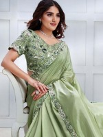 Pista Green Tussar Silk Saree